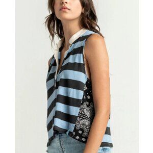 Free People Doin It Rugby Tank Charcoal Blue Stripe Size S